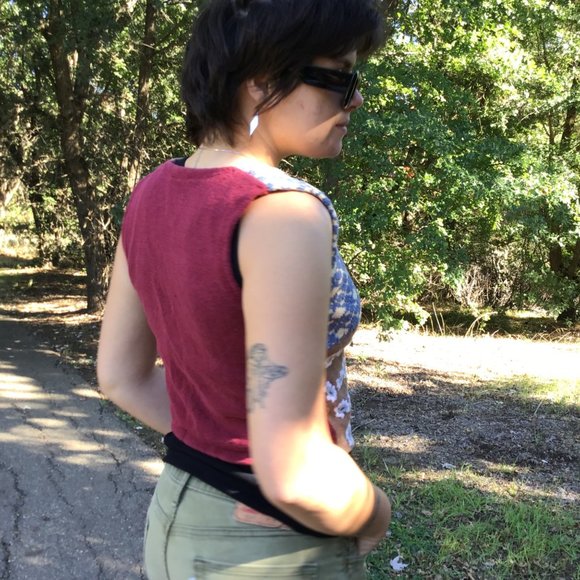 Vintage womens sweater vest M knit patchwork mix pattern button v-neck 80s 90s - Picture 13 of 13